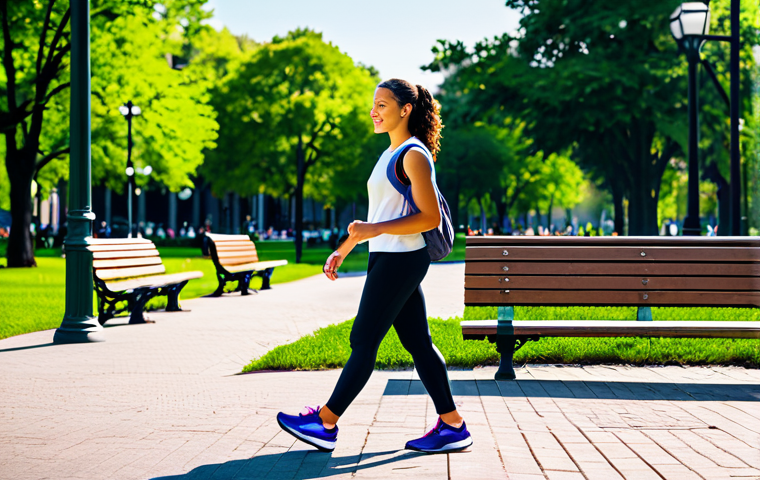 Urban Walk**
"A woman walking through a vibrant city park, wearing a New Balance lifestyle sneaker, fully clothed in athletic wear, appropriate attire for exercise. The background includes trees, benches, and other people enjoying the park, safe for work, perfect anatomy, natural proportions, professional photography, family-friendly."
**